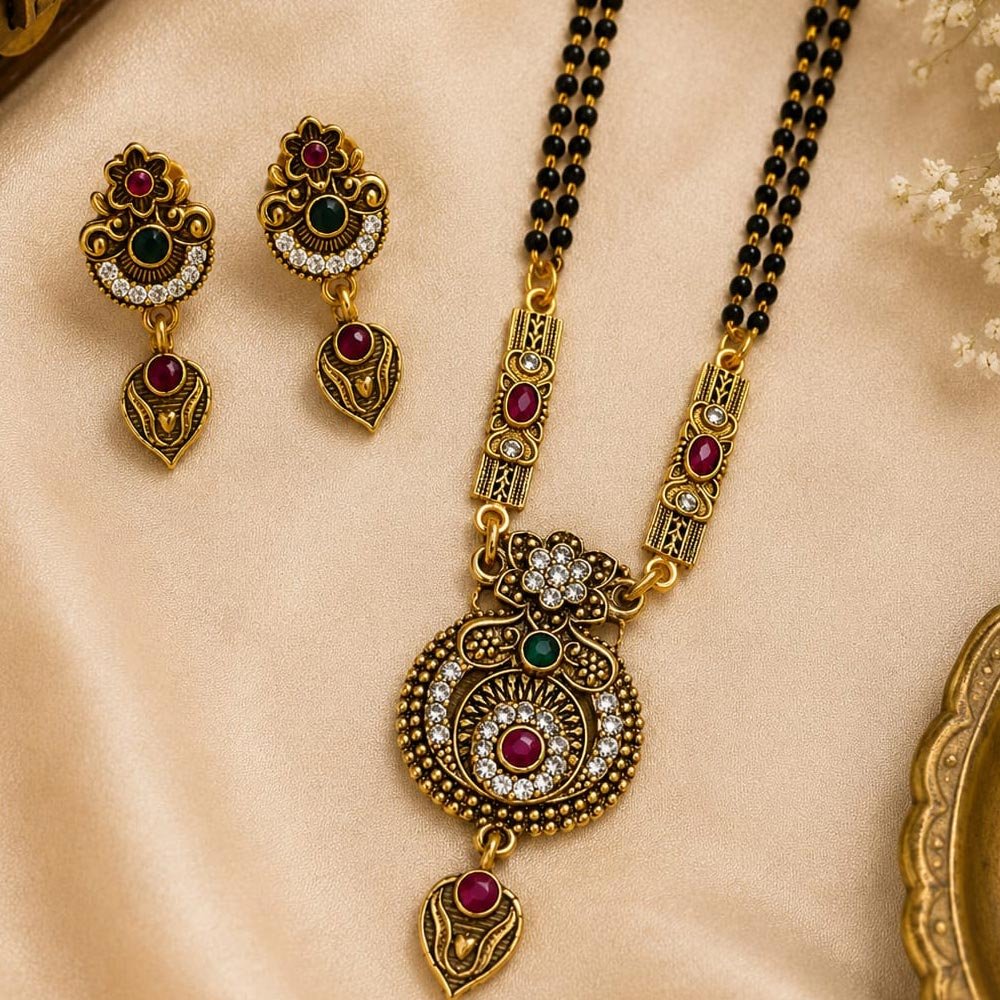 Gold Plated Antique Black Beads Mangalsutra Set for Women (Art No. 332) - Image 2