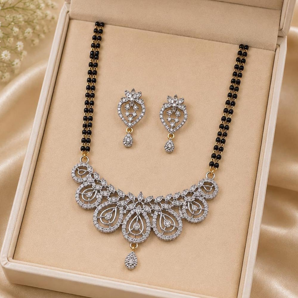 Silver Plated AD Stone Mangalsutra Set With Earrings (Art No. 341)