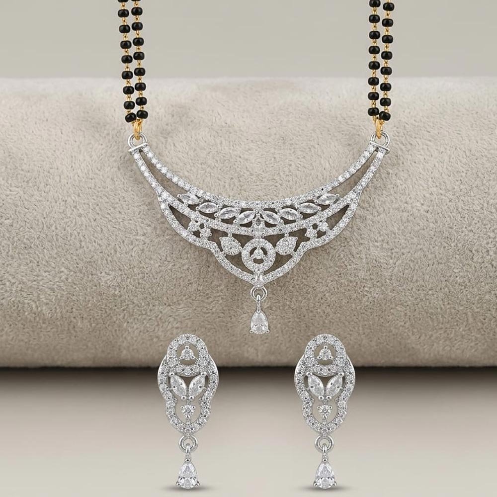 Silver Plated Leaf Design AD Stone Mangalsutra Set (Art No.370) - Image 3