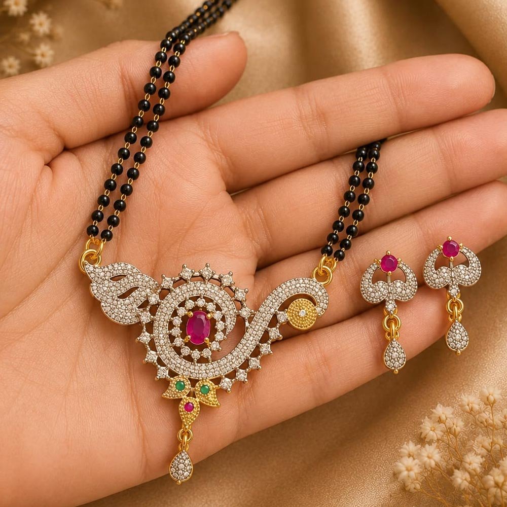 Gold Plated Purple Stone Mangalsutra Set with Earrings (Art No.380) - Image 2