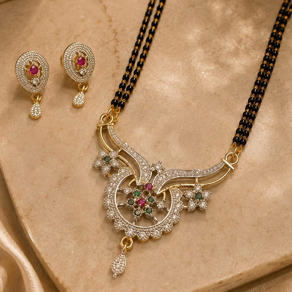 Gold Plated Floral AD Mangalsutra Set with Earrings (Art No.388) - Image 2