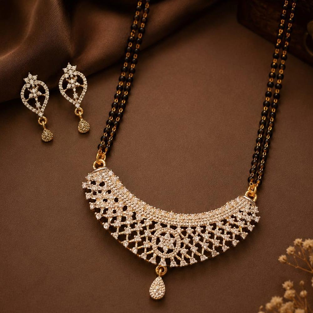 Gold Plated AD Stone Mangalsutra Set with Earrings (Art No.389) - Image 3