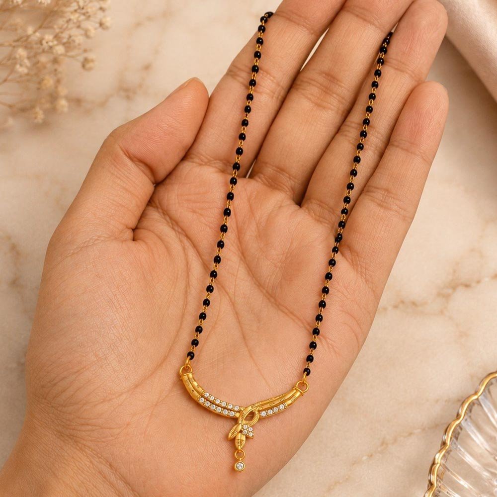 Gold Plated White Stone Black Beads Mangalsutra for Women (Art No.318) - Image 3