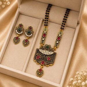 Gold Plated Traditional Black Beaded Mangalsutra Earrings Set (Art No. 335)