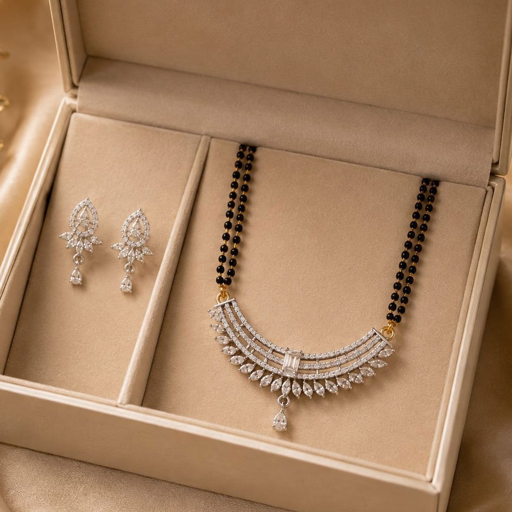 Silver Plated AD Stone Black Bead Mangalsutra Set (Art No.367) - Image 2