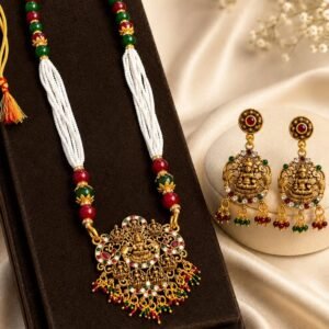 Antique Gold Plated Lakshmi Necklace Set with Earrings (Art No.381)