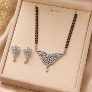 Silver Plated Double Line Black Beads AD Mangalsutra Set (Art No. 327)