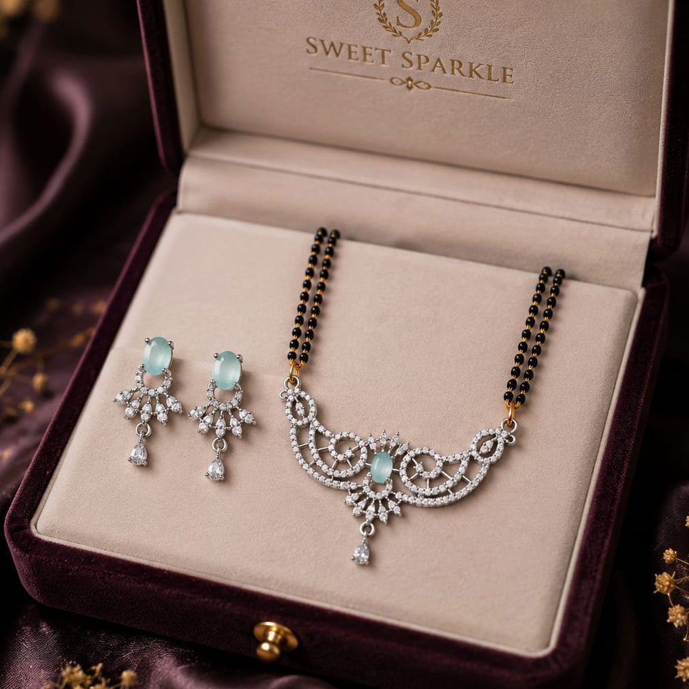 Silver Plated Floral AD Mangalsutra Set With Earrings (Art No. 328) - Image 3