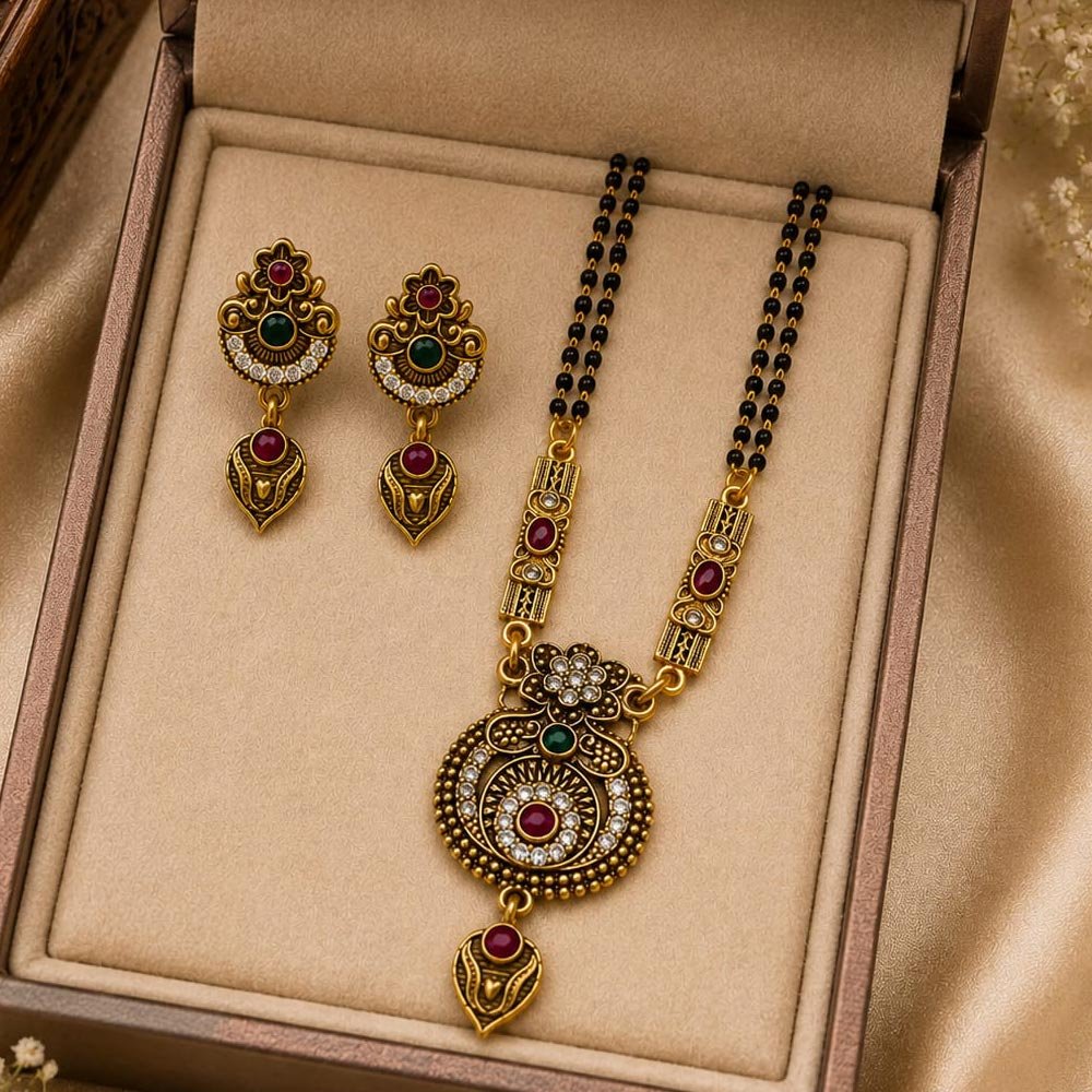 Gold Plated Antique Black Beads Mangalsutra Set for Women (Art No. 332)
