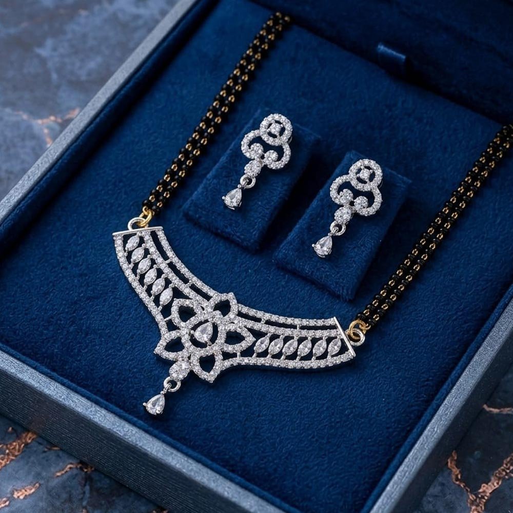 Silver Plated AD Mangalsutra Set With Earrings (Art No.284)