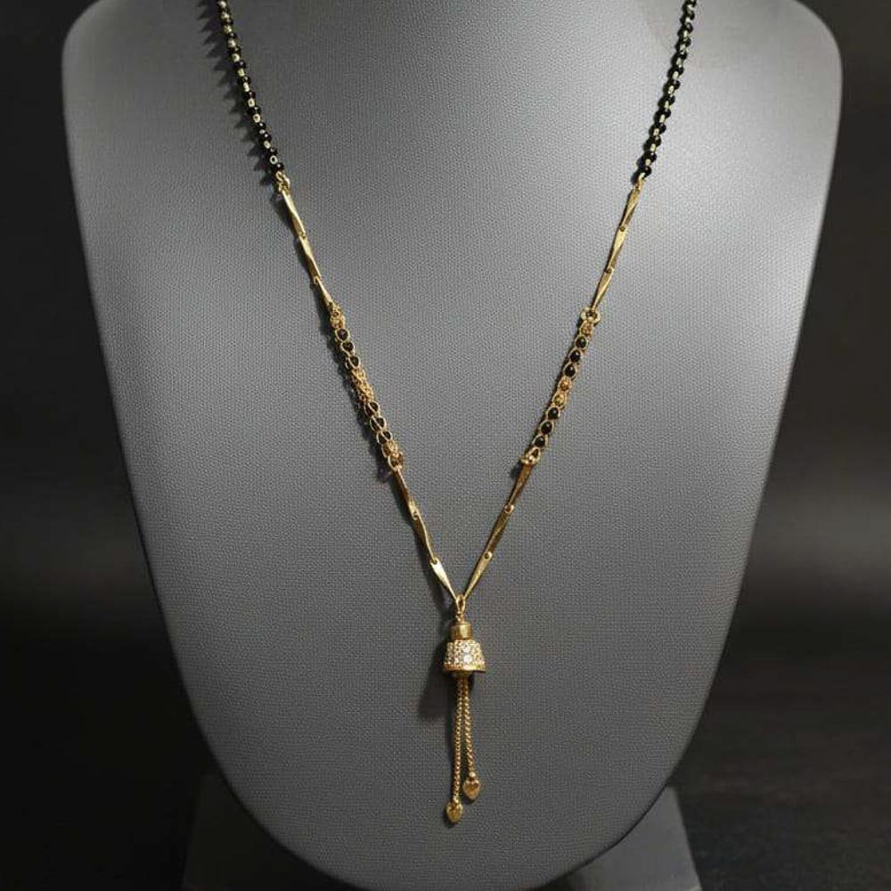Gold Plated Black Beads Bell Tassel Mangalsutra for Women (Art No. 330)