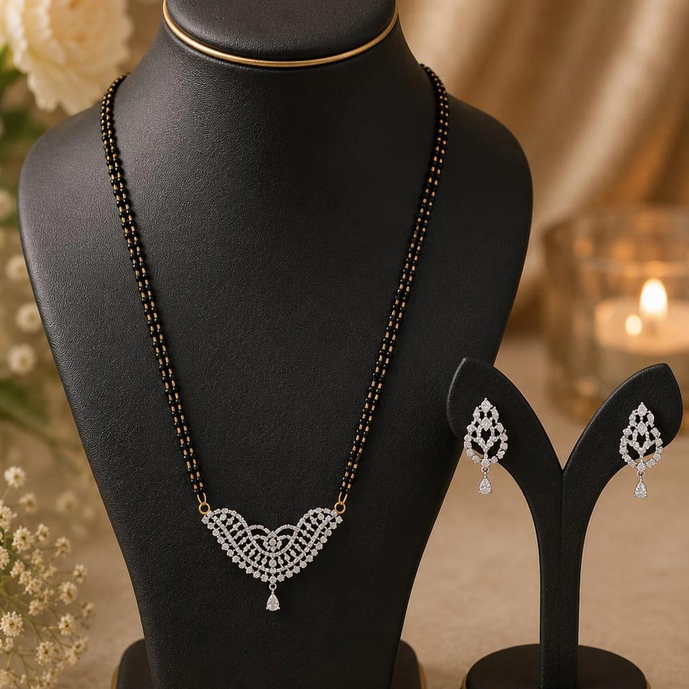 Silver Plated AD Stone Mangalsutra Set With Earrings (Art No. 285) - Image 2