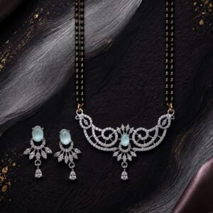 Silver Plated Floral AD Mangalsutra Set With Earrings (Art No. 328)