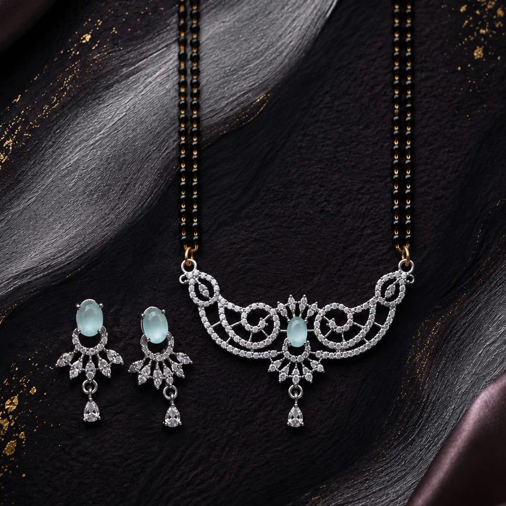 Silver Plated Floral AD Mangalsutra Set With Earrings (Art No. 328)