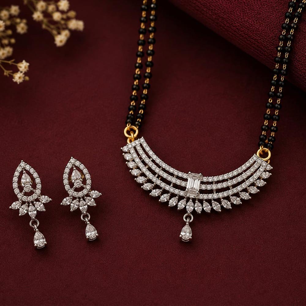 Silver Plated AD Stone Black Bead Mangalsutra Set (Art No.367) - Image 3