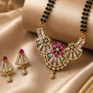 Gold Plated Purple Floral Mangalsutra Set with Earrings (Art No.377)