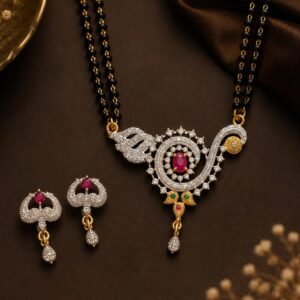 Gold Plated Purple Stone Mangalsutra Set with Earrings (Art No.380)