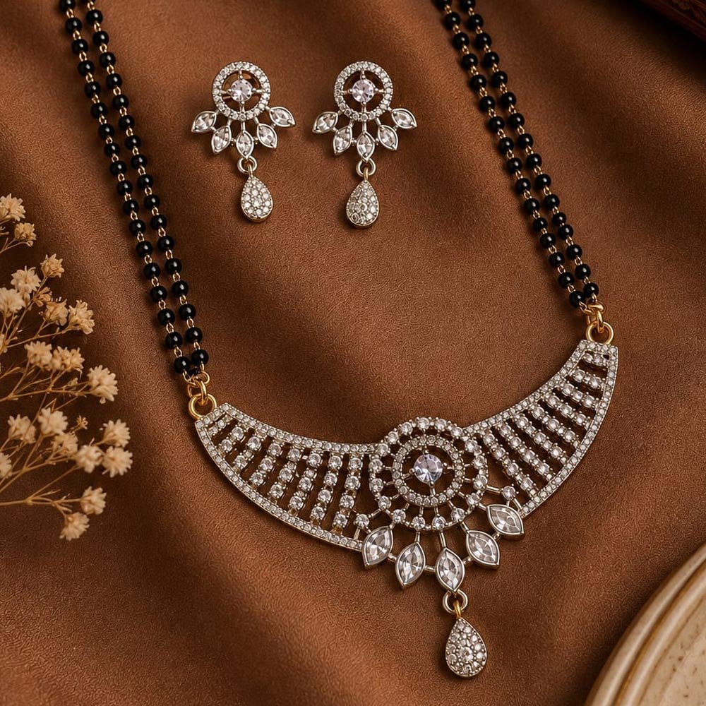 Silver Plated AD Stone Mangalsutra Set With Earrings (Art No.385) - Image 3