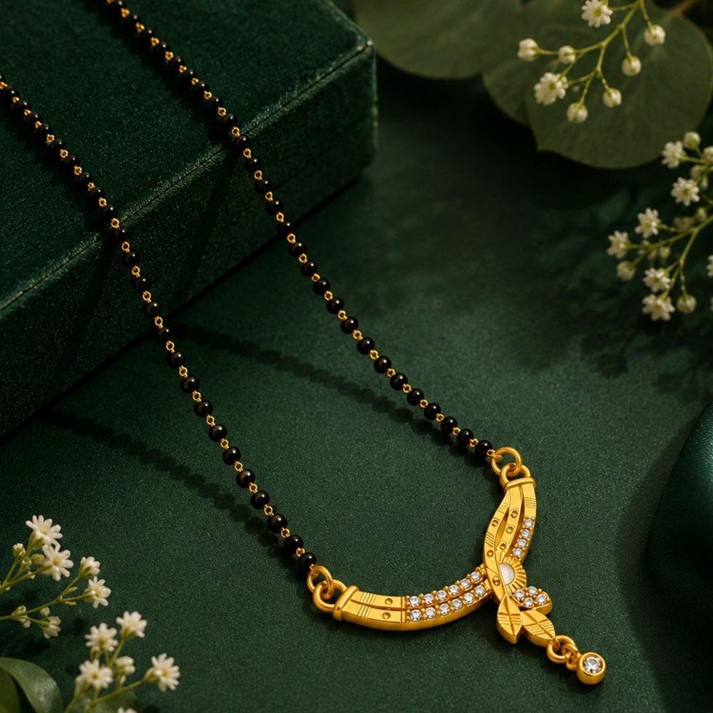 Gold Plated White Stone Black Beads Mangalsutra for Women (Art No.318) - Image 2
