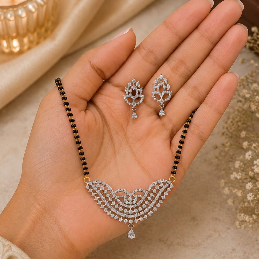 Silver Plated AD Stone Mangalsutra Set With Earrings (Art No. 285) - Image 3