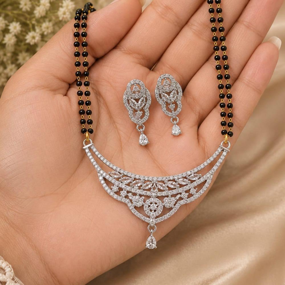 Silver Plated Leaf Design AD Stone Mangalsutra Set (Art No.370) - Image 4