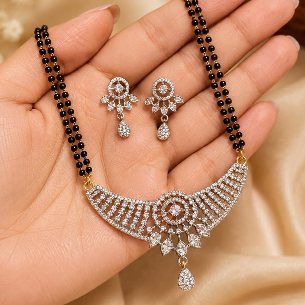 Silver Plated AD Stone Mangalsutra Set With Earrings (Art No.385)