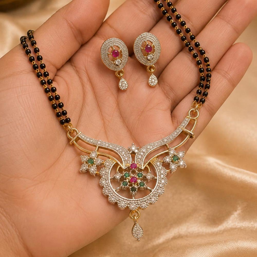 Gold Plated Floral AD Mangalsutra Set with Earrings (Art No.388)