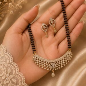 Gold Plated AD Stone Mangalsutra Set with Earrings (Art No.389)