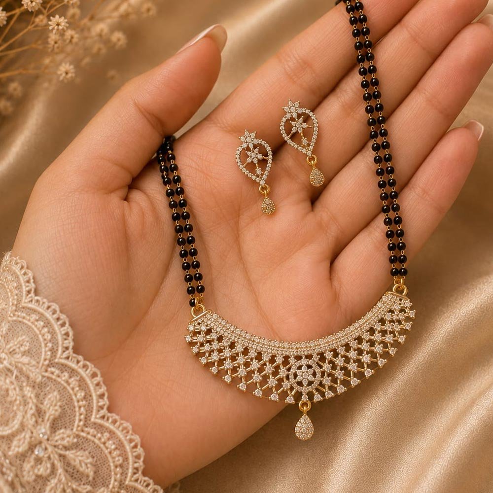 Gold Plated AD Stone Mangalsutra Set with Earrings (Art No.389)