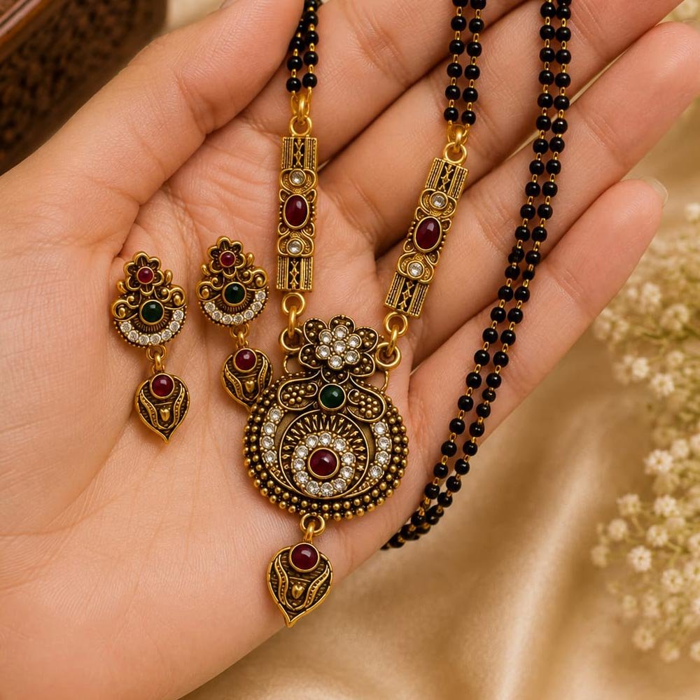 Gold Plated Antique Black Beads Mangalsutra Set for Women (Art No. 332) - Image 3