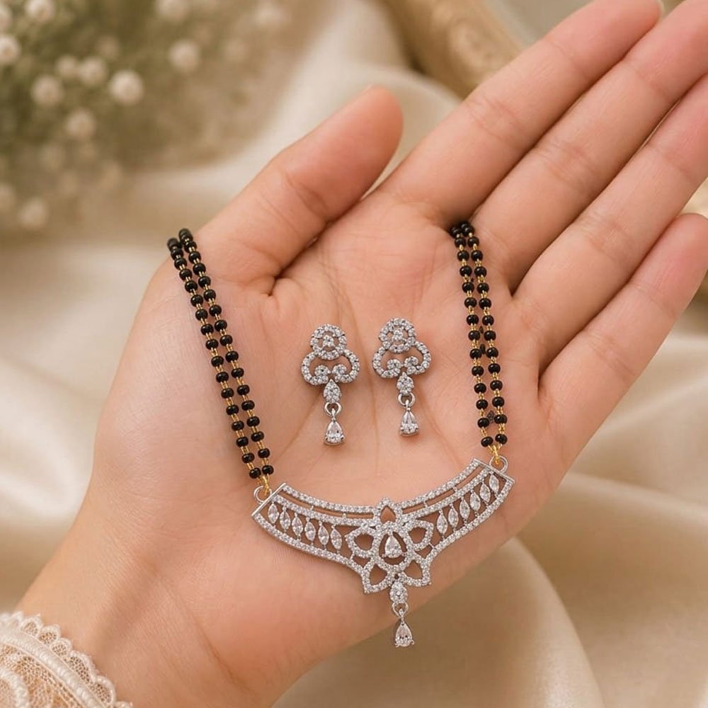 Silver Plated AD Mangalsutra Set With Earrings (Art No.284) - Image 2