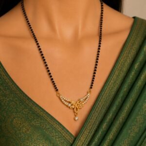 Gold Plated White Stone Black Beads Mangalsutra for Women (Art No.314)