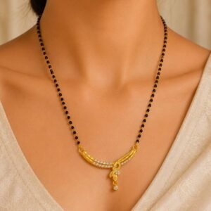 Gold Plated White Stone Black Beads Mangalsutra for Women (Art No.318)