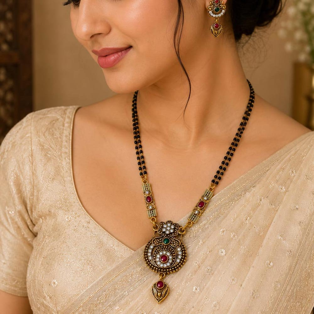 Gold Plated Antique Black Beads Mangalsutra Set for Women (Art No. 332) - Image 4