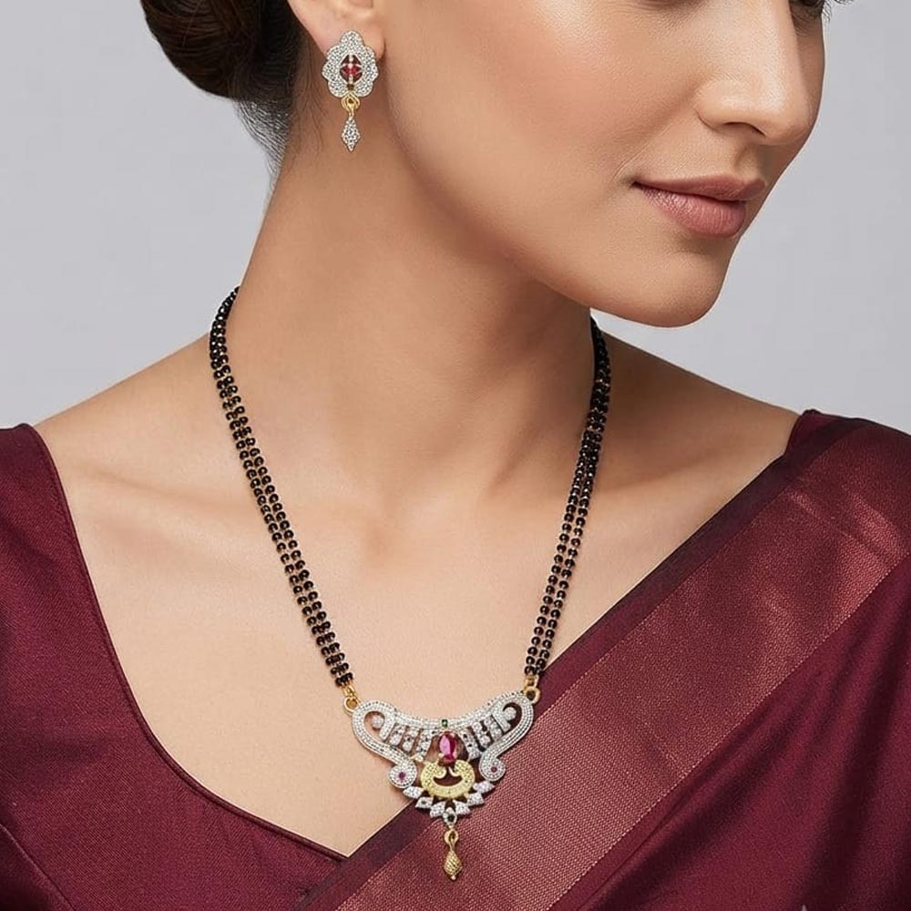 Gold Plated Pink Stone Mangalsutra Set with Earrings (Art No.382)