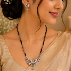 Silver Plated AD Stone Floral Mangalsutra Set With Earrings (Art No.383)