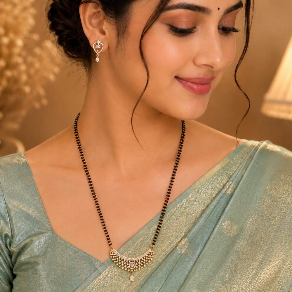 Gold Plated AD Stone Mangalsutra Set with Earrings (Art No.389) - Image 2