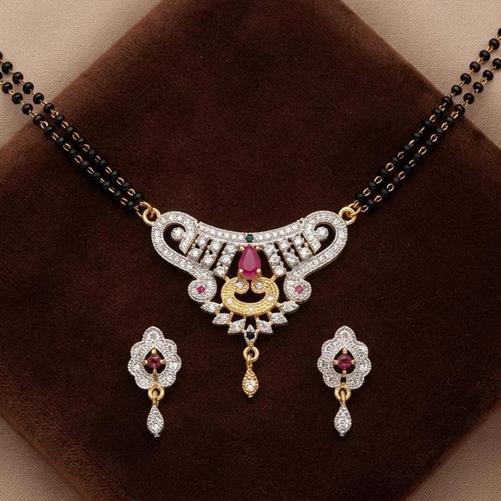 Gold Plated Pink Stone Mangalsutra Set with Earrings (Art No.382) - Image 3