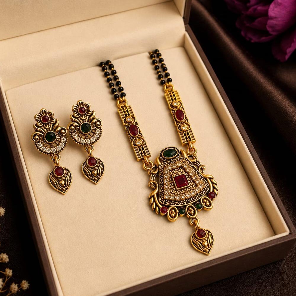 Antique Gold Plated Matka Mangalsutra Earrings Set (Art No. 333)