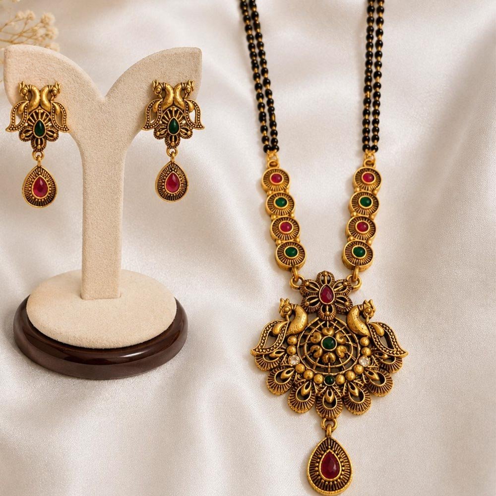 Gold Plated Peacock Purple Green Mangalsutra Set for Women (Art No.320)