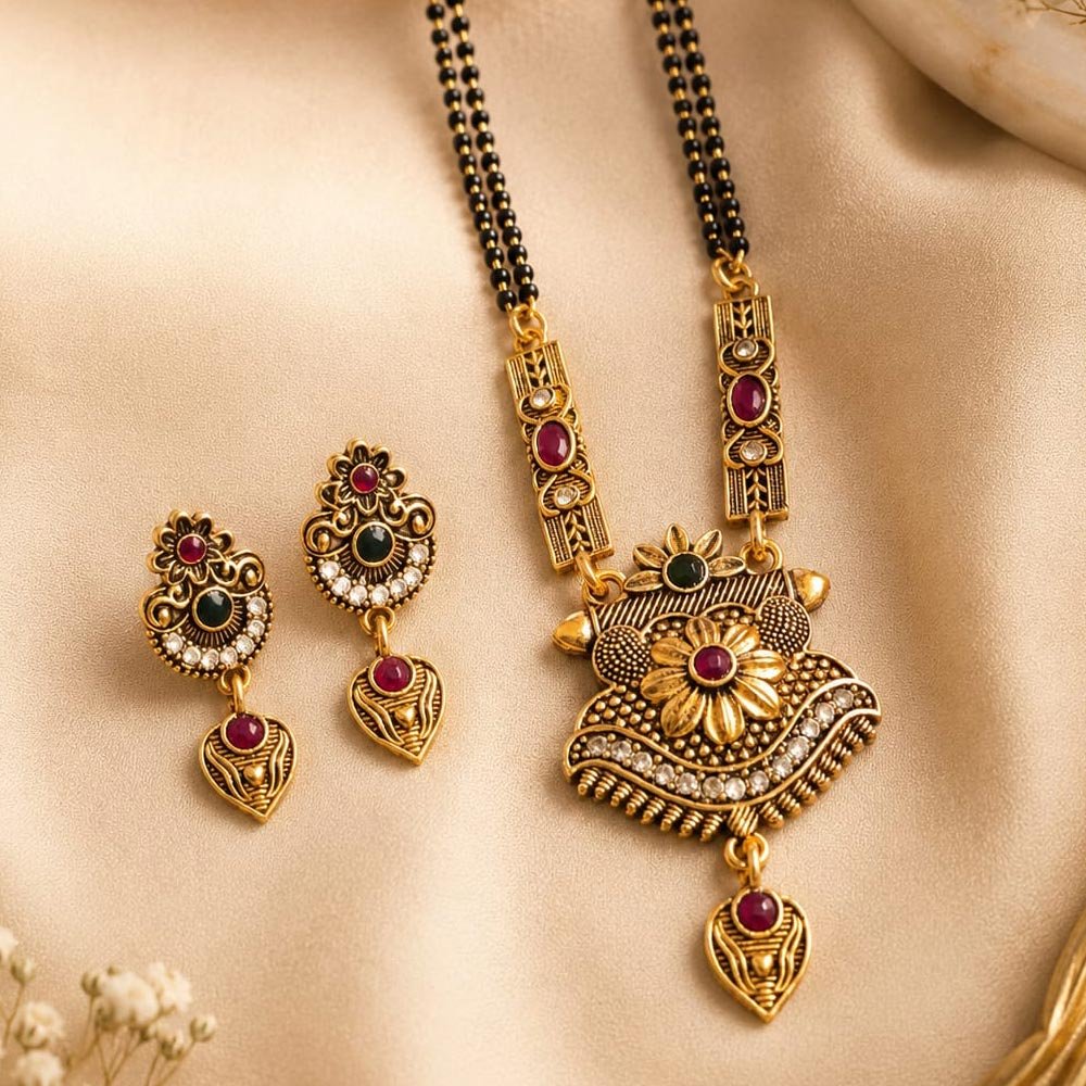 Gold Plated Antique Matka Mangalsutra Set with Earrings (Art No.364)