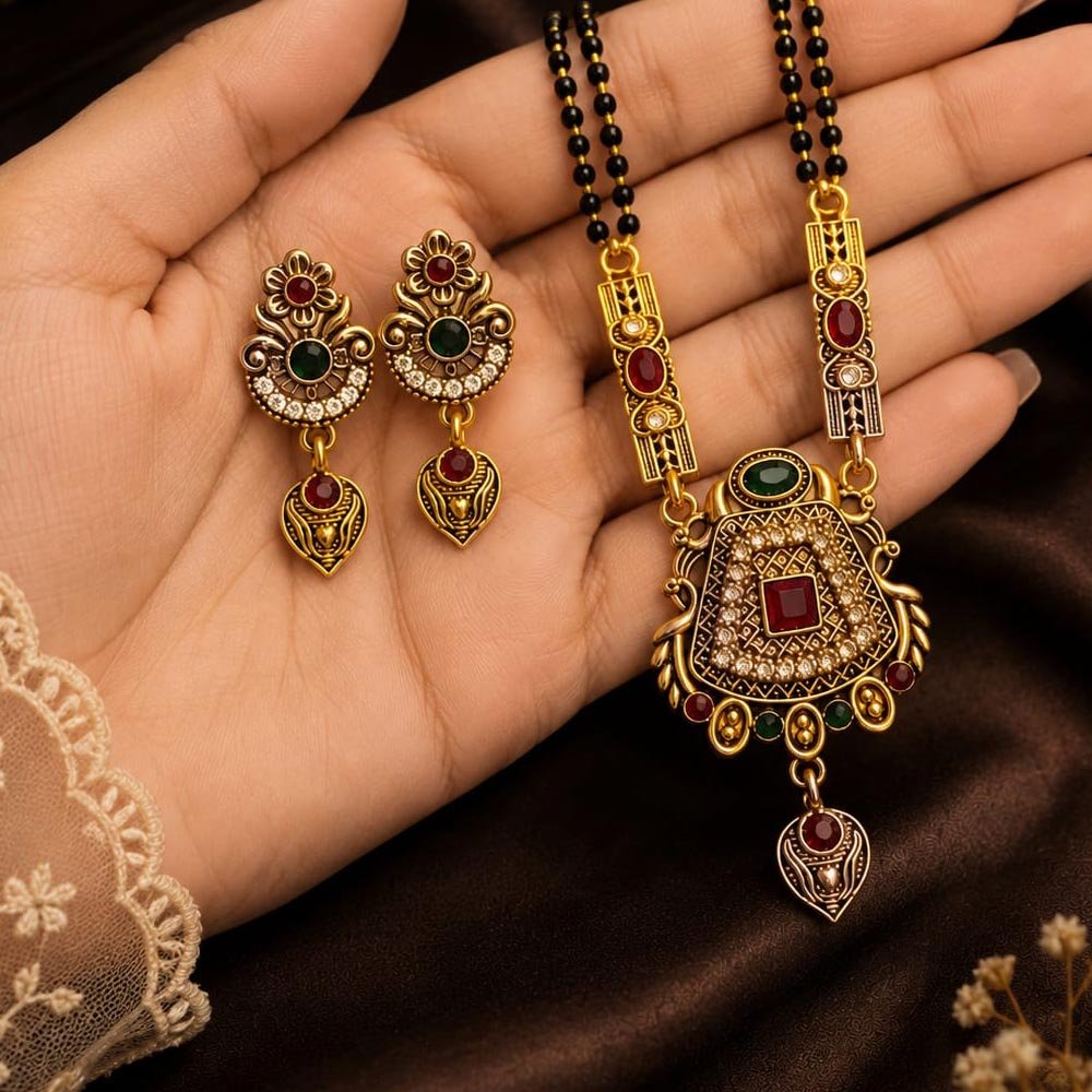 Antique Gold Plated Matka Mangalsutra Earrings Set (Art No. 333) - Image 3