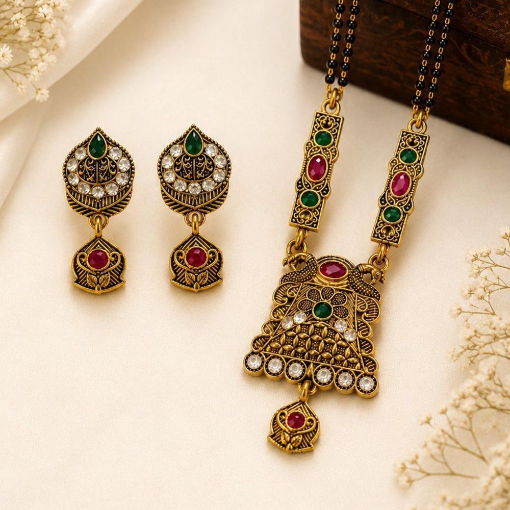 Gold Plated Matka Mangalsutra Set with Earrings (Art No. 334)