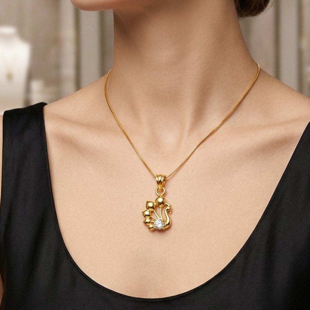 Gold Plated Peacock Pendant With White Stone and Chain (Art No.317)