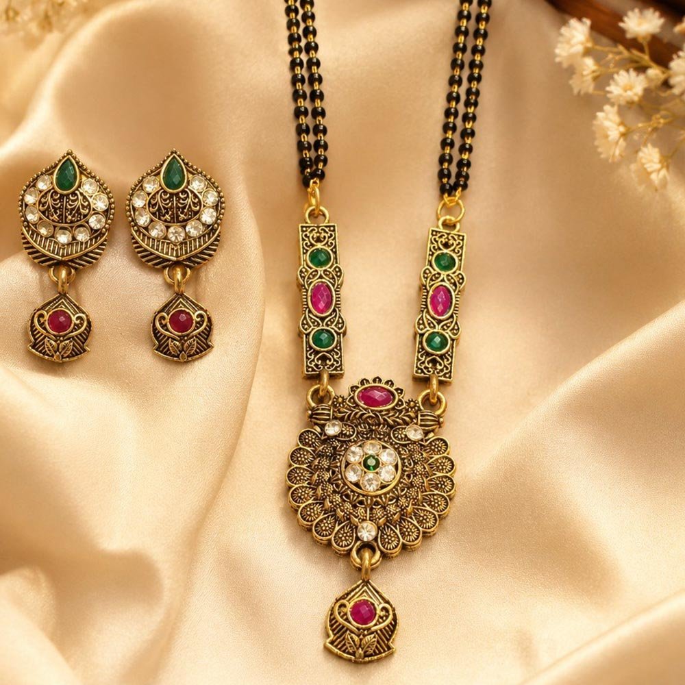 Gold Plated Purple Green Stone Mangalsutra Set for Women (Art No.321)