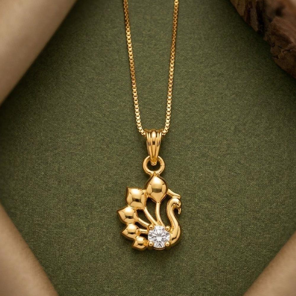Gold Plated Peacock Pendant With White Stone and Chain (Art No.317) - Image 3