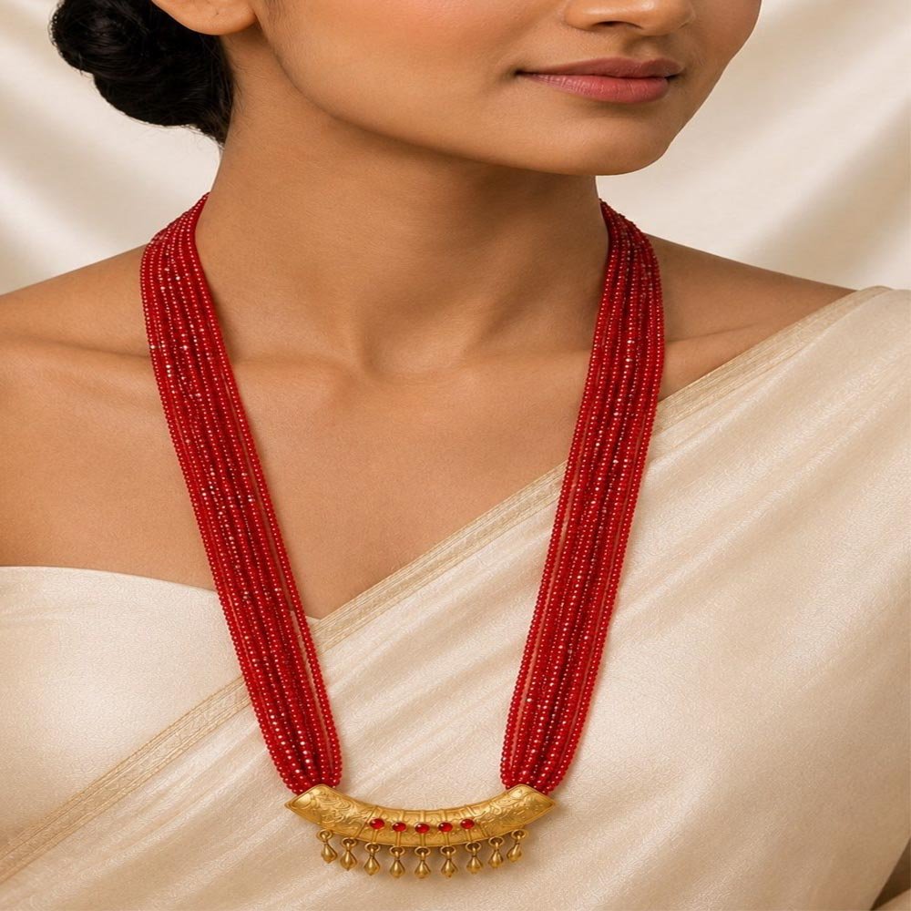 Traditional Gold Plated Red Beaded Necklace (Art No.275)