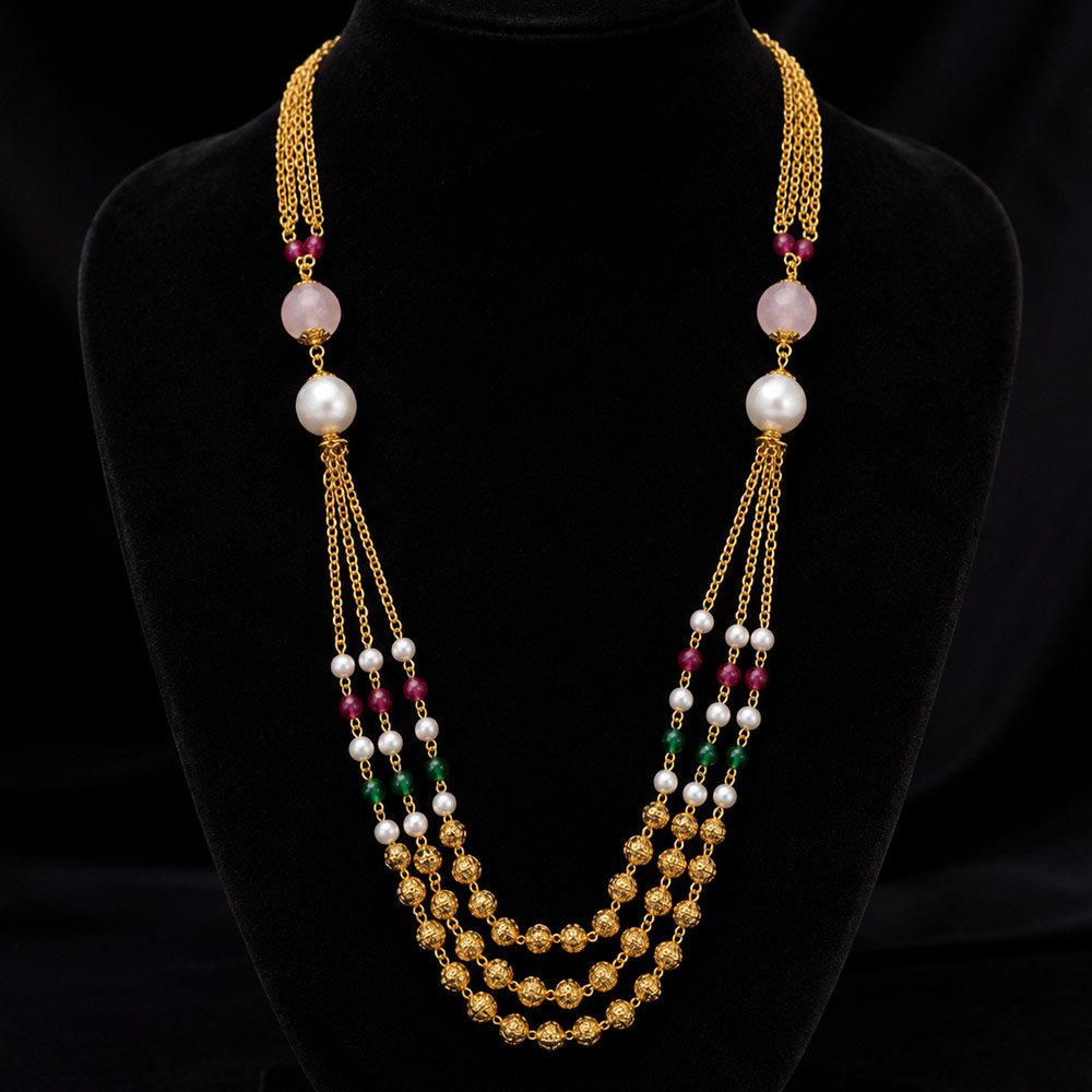 Traditional Gold Plated Multilayer Beaded Necklace (Art No.233) - Image 2