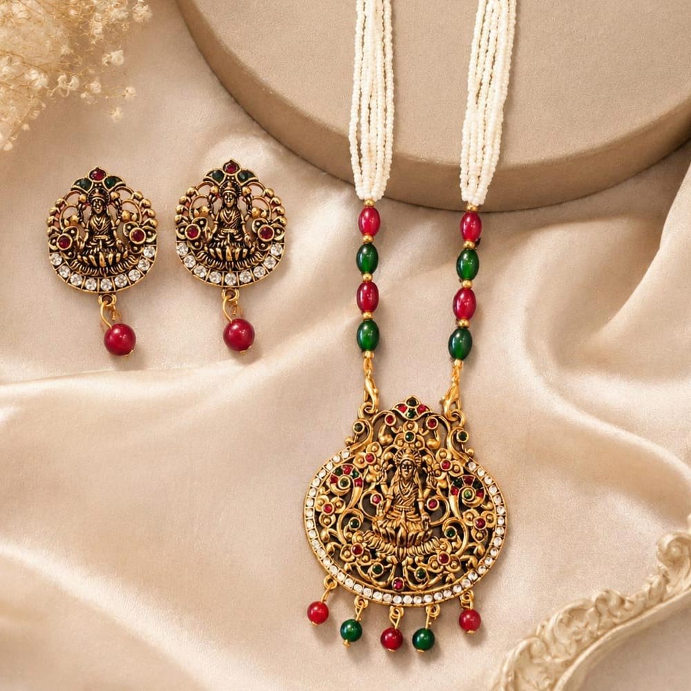 Antique Gold Plated Lakshmi Necklace Set with Earrings (Art No.374)