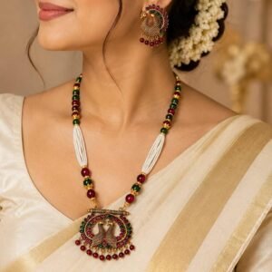 Antique Gold Plated Peacock Necklace Set with Earrings (Art No.372)